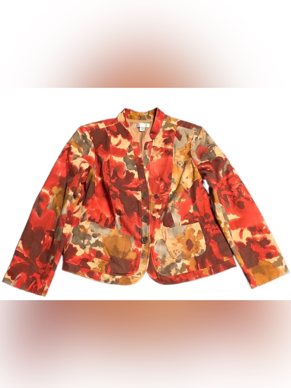 Christopher & Banks Red Multi Floral Button-Front Blazer
